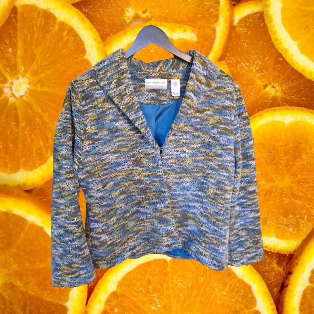 Alfred Dunner Petite Blue, Yellow and Green 1 Clasp Blazer Size 10P